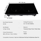 KFFKFF Induction Cooker, Dual Burners, 12'' Electric Stove, Integrated Magnetic Cooking Surface 1800W, 9 Stage Heat Adjustable Burner, LED Touch Interface with Child Safety & Excessive Heat Safeguard