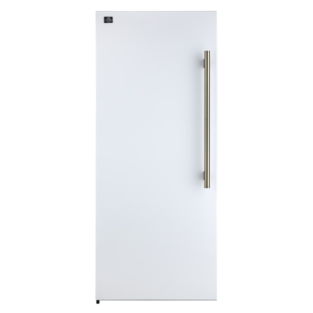 Forno Maderno 28-Inch Convertible Upright Freezer/Refrigerator in White with Antique Brass Handle, 13.6 cu.ft., Left Swing