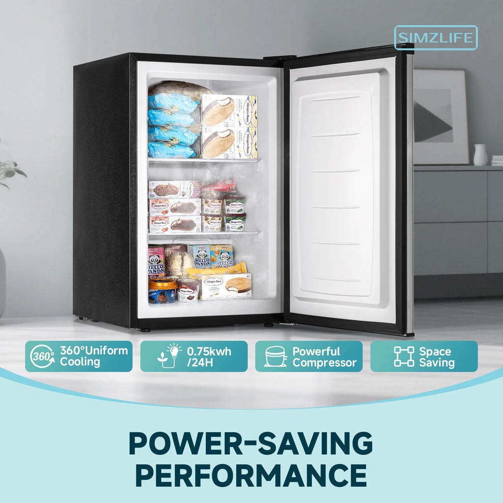 Simzlife 3.0 Cu.ft Upright Freezer,Single Door Compact Design,Reversible Stainless Steel Door,Suitable for Home,Dorm,Apartment and Office,Black