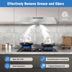 GRACEALL 30 Inch Range Hood Under Cabinet Oven Vent Hood, Ducted/ Ductless Convertible Kitchen Extractor, Stainless Steel Stove Exhaust Fan, Charcoal Filter and Exhaust Pipe Included