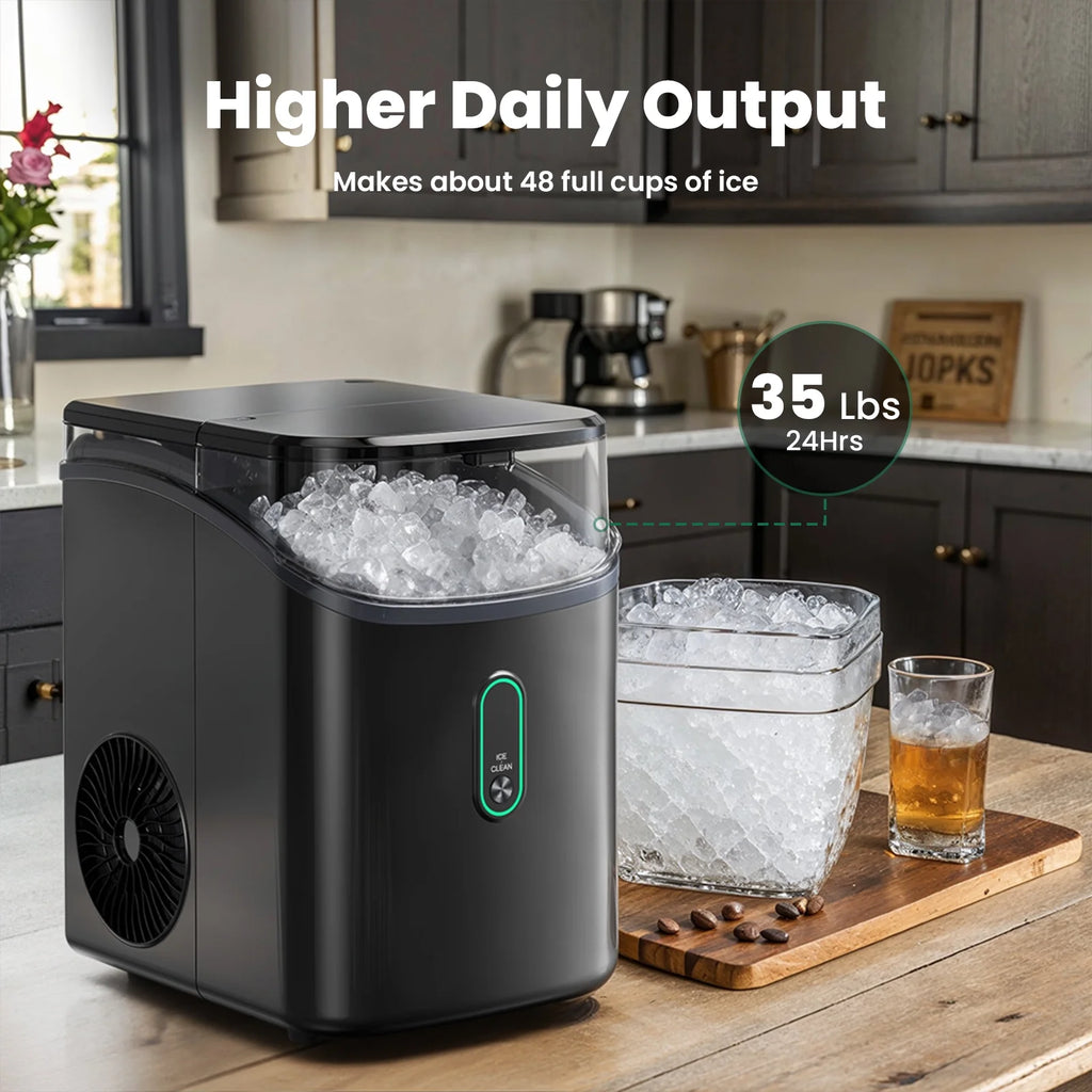Philergo Nugget Ice Maker Countertop, Pebble Ice Maker with Soft Chewable Ice, 35 lbs/24 Hrs for Home, Kitchen, RV, Camping, Silver