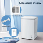 LHRIVER Mini Freezer Chest 3.5 cu ft, Deep Freezer & Side Handle, Compact Freezer with 7 Gear Adjustable Temperature, Removable Storage Basket, Black