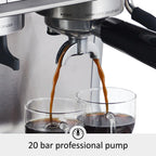 Espresso Coffee Machine with Grinder, 20 Bar Semi-Automatic Espresso Maker with Milk Frother Steamer Wand for Cappuccino, Latte, Macchiato, 2.8 L Water Tank, PID Temperature Control