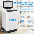 Veeboto 20lbs Fully Automatic Washing Machine, Washer Machine with 10 Wash Programs/8 Water Levels, Portable Washing Machine with LED Display & 1 Adjustable feet, White
