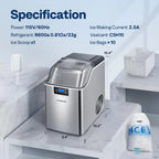SPECSTAR Nugget Ice Maker Machine, Countertop Ice Maker with Hand Scoop 10 Ice Bags and Self Cleaning Function 44lbs/Day, Silver