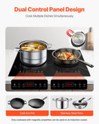 KFFKFF Induction Stove, 1800W Electric Countertop 2 Burner, Electric Cooktop with Touch Controls, Integrated Induction Stove with 9 Energy Levels, Safety Feature for Kids, Timer Function, Glass Top