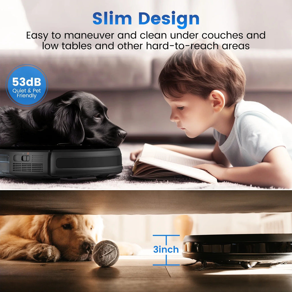 AIRROBO G60 3 in 1 Robot Vacuum and Mop Combo with Smart App&Voice Control,2 in 1 Tank for pet hair
