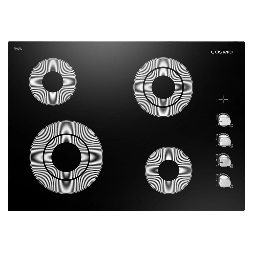 Cosmo 5 Piece Kitchen Appliance Package With 30" Electric Cooktop 24" Single Electric Wall Oven 30" Over-the-range Microwave French Door Refrigerator & 24" Built-in Fully Integrated Dishwasher