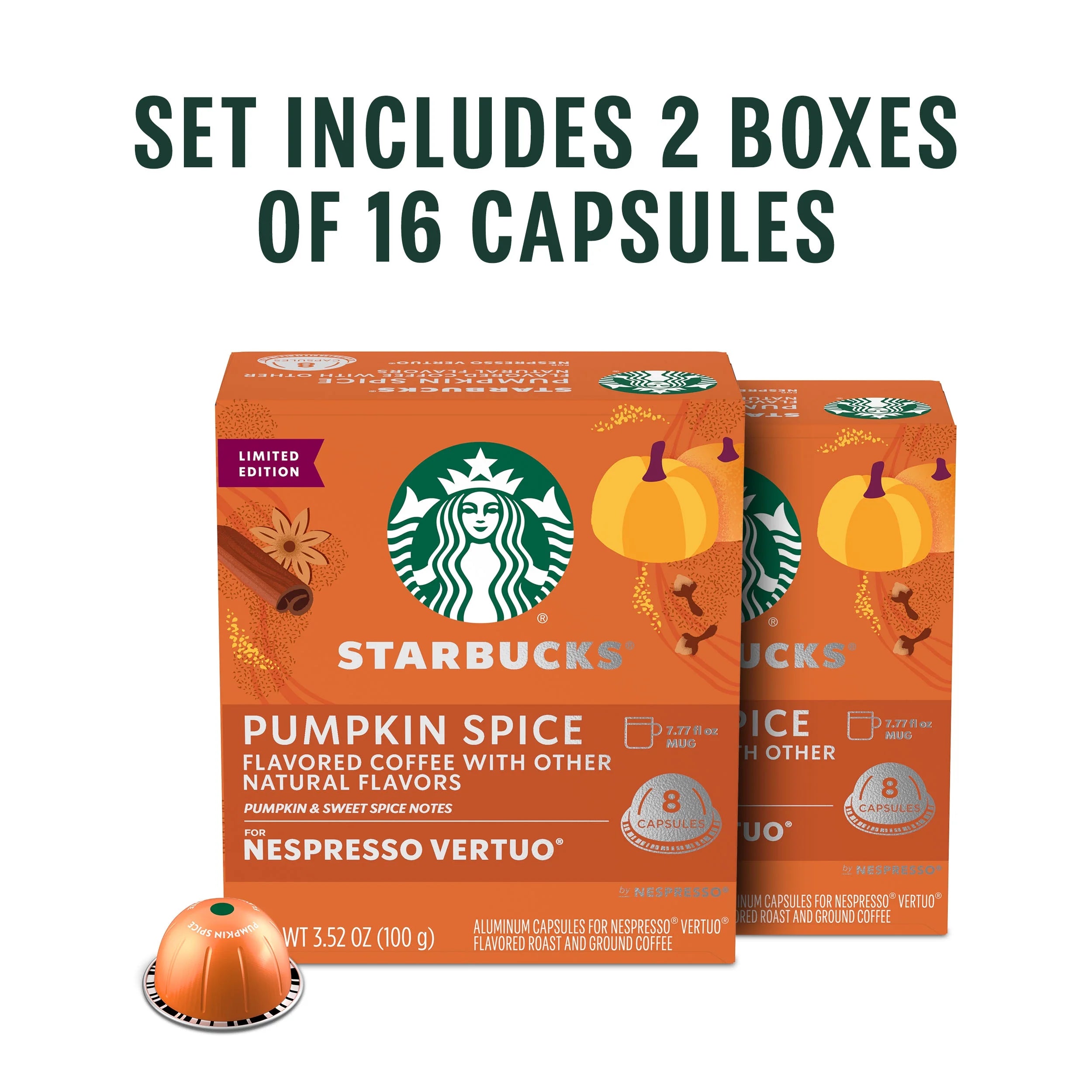 Nespresso Bundle, Vertuo Next Machine and Starbucks Pumpkin Spice Capsules, 16 Pods