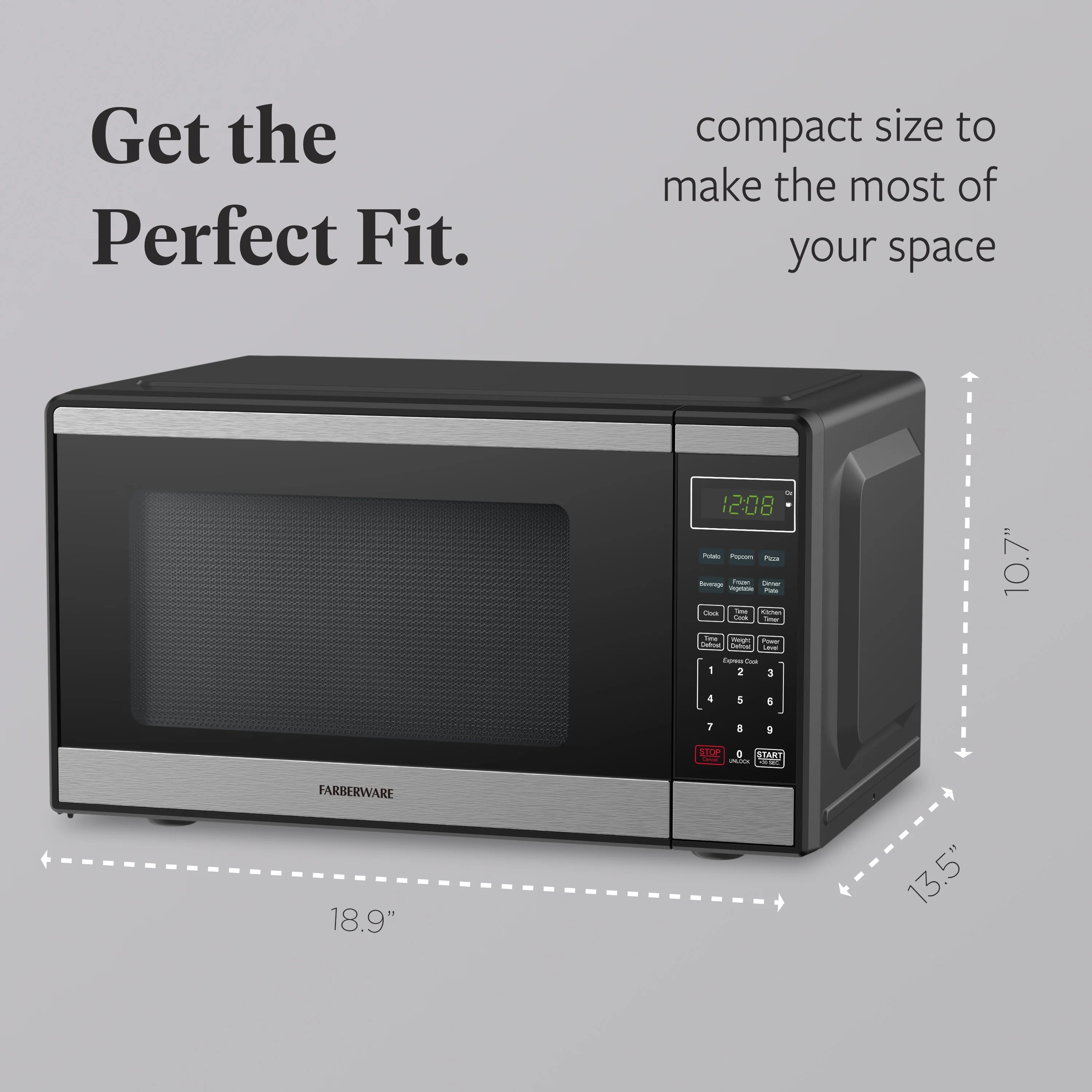 Farberware Countertop Microwave Ov 1100 Watts, 2.2 cu ft - Smart Sensor With LED Lighting and Child Lock - Perfect for Apartments and Dorms - Easy Clean Black Interior, Stainless Steel