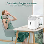 KISSAIR Nugget Ice Maker Countertop with Soft Chewable Pellet Ice, Portable Ice Machine with Handle, 35lbs/24H, Grey