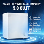 WANAI 5.0 Cubic Feet Chest Freezer Large Home Deep Freezers Black Top Door with Removable Basket