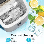 WAA Ice Maker with 1.5L Detachable Water Tank,33Lbs/24H Cube Ice,Timing Function,Self-Cleaning,Grey