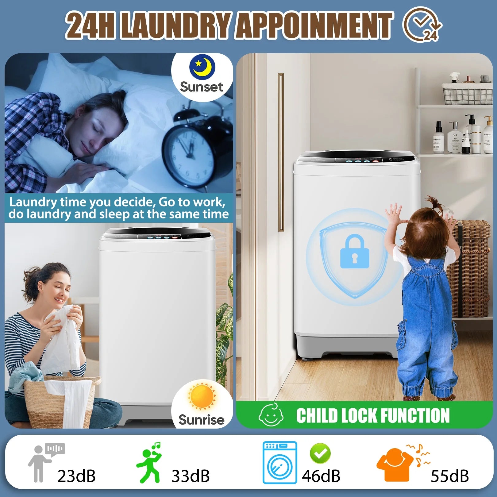 Veeboto Portable Washing Machine, Upgrade 20LBS Large Capacity Full Automatic Washing Machine, 2.8 Cu.ft Laundry Machine with 10 Programs and 8 Water Levels for Home, Apartment, Dorms