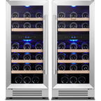 Yeego 30" Wine and Beverage Refrigerator,Two 15" Wine and Beverage Cooler Under Counter or Freestanding, Hold 33 Bottles and 80 Cans(Two Pack)
