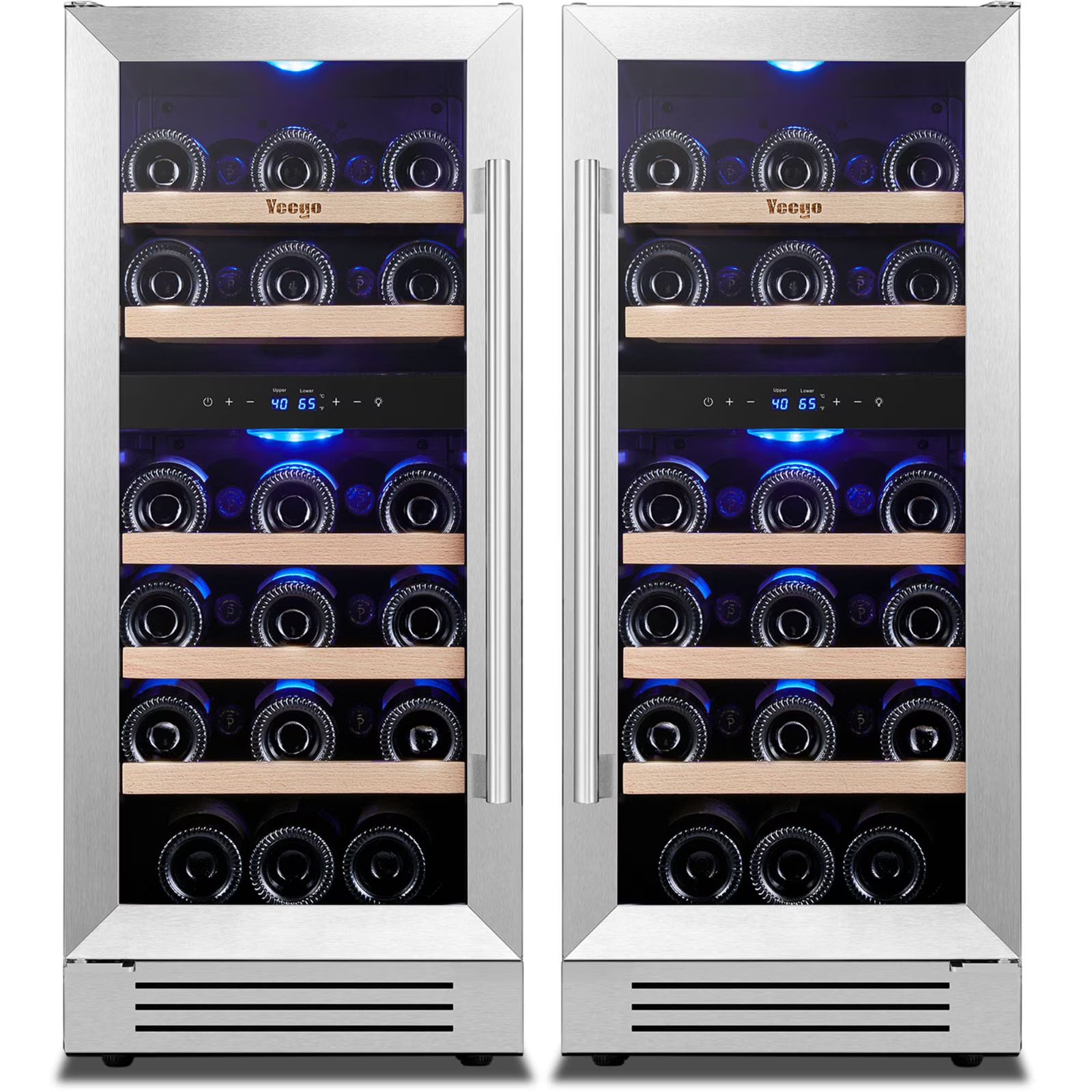 Yeego 30" Wine and Beverage Refrigerator,Two 15" Wine and Beverage Cooler Under Counter or Freestanding, Hold 33 Bottles and 80 Cans(Two Pack)