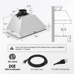 30 inch Built-in/Insert Range Hood, 900 CFM Ducted/Ductless Insert Range Hood with Charcoal Filter