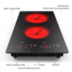 iMeshbean 12inch Electric Ceramic Cooktop 220V 3000W Electric Induction Cooktop 2 Burners Stove Top Built-In/Integrated Touch Control