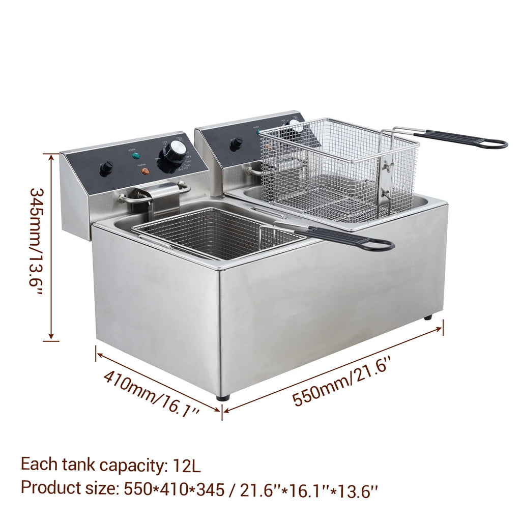 Electric Deep Fryer,Tank Stainless Steel Deep Fryer, Temperature Control, Countertop Fryer for Home Kitchen and Restaurant, 110V