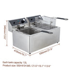Yesurprise 6/10/12L Commercial Electric Deep Fryer Dual Tank w/Basket & Lid Countertop Stainless Steel Deep Fryer for Large Tank French Fries Onion Rings