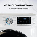 Smad 27 in 120V 4.5 Cu ft Front Load Quick Washing Machine, Quiet Inverter Motor, Steam and Water Plus Functions