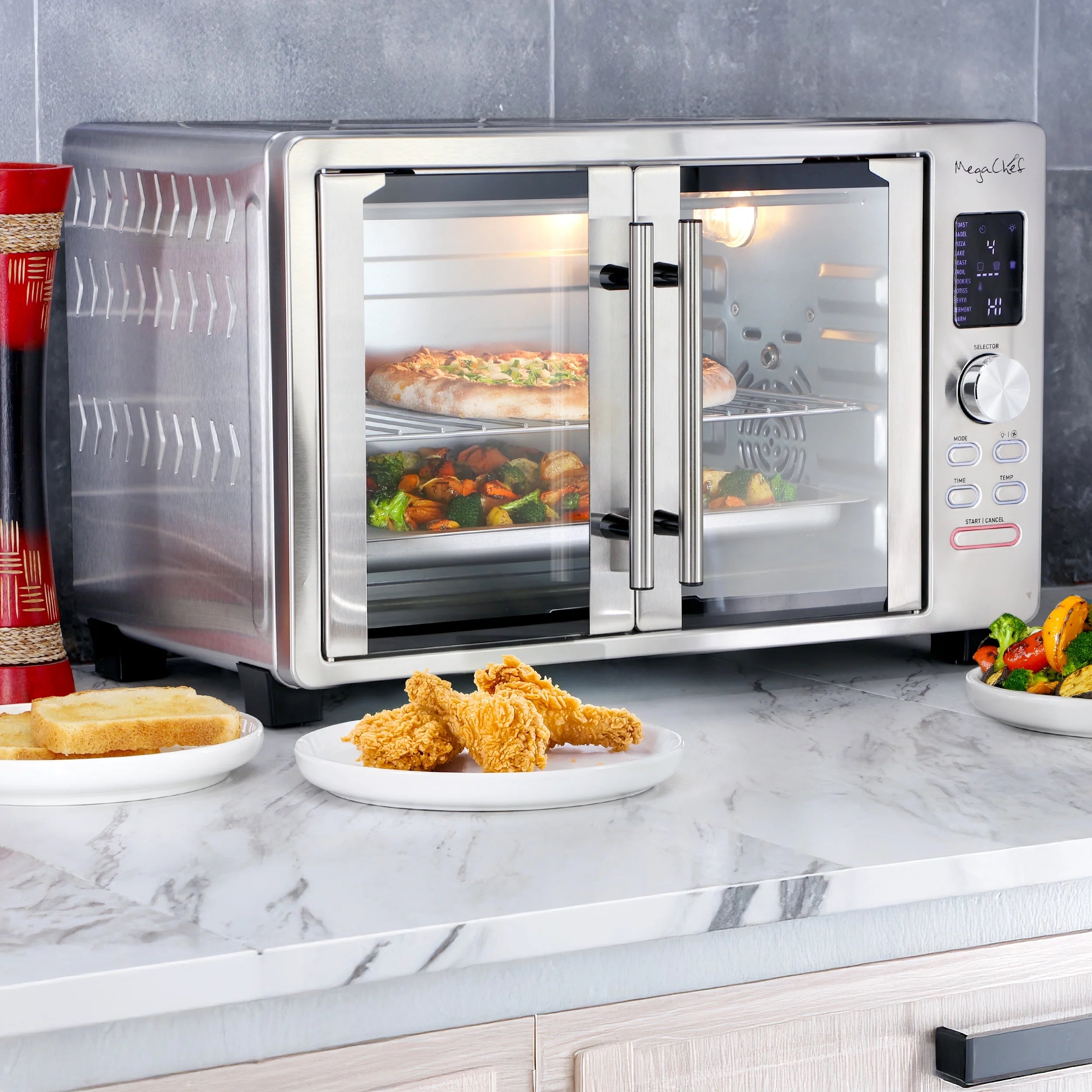 MegaChef 30 Quart Digital French Door Multi-Function Electric Convection Toaster Oven with Rotisserie Set