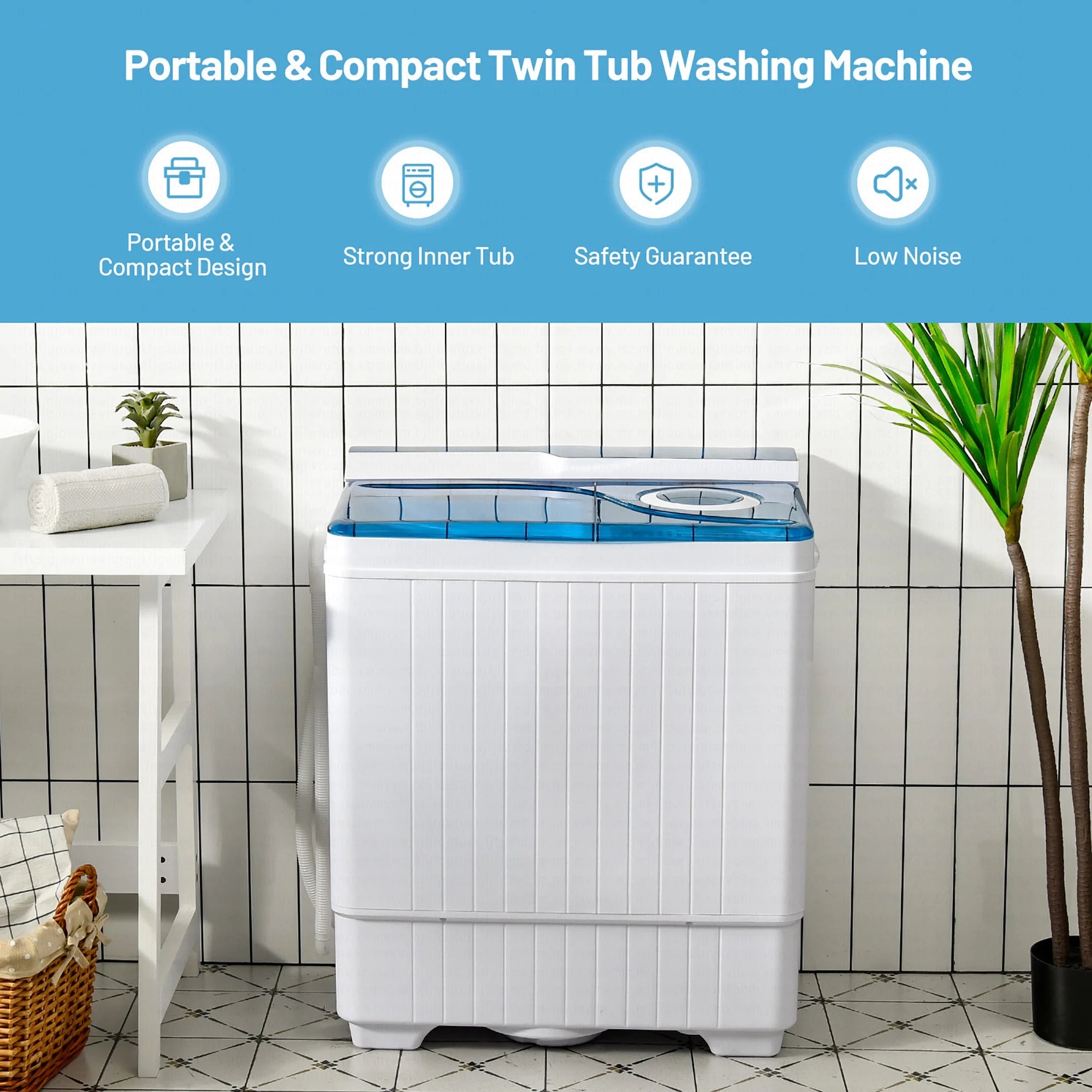 Costway 26lbs Portable Semi-automatic Washing Machine W/Built-in Drain Pump Grey
