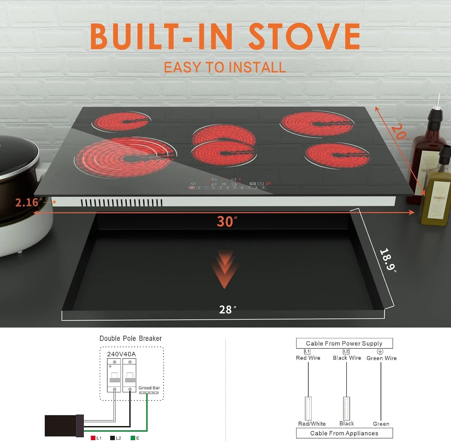Homtone 30 Inch Electric Cooktop 4 Burners Built-in Electric Stovetop -Timer & Child Safety Lock