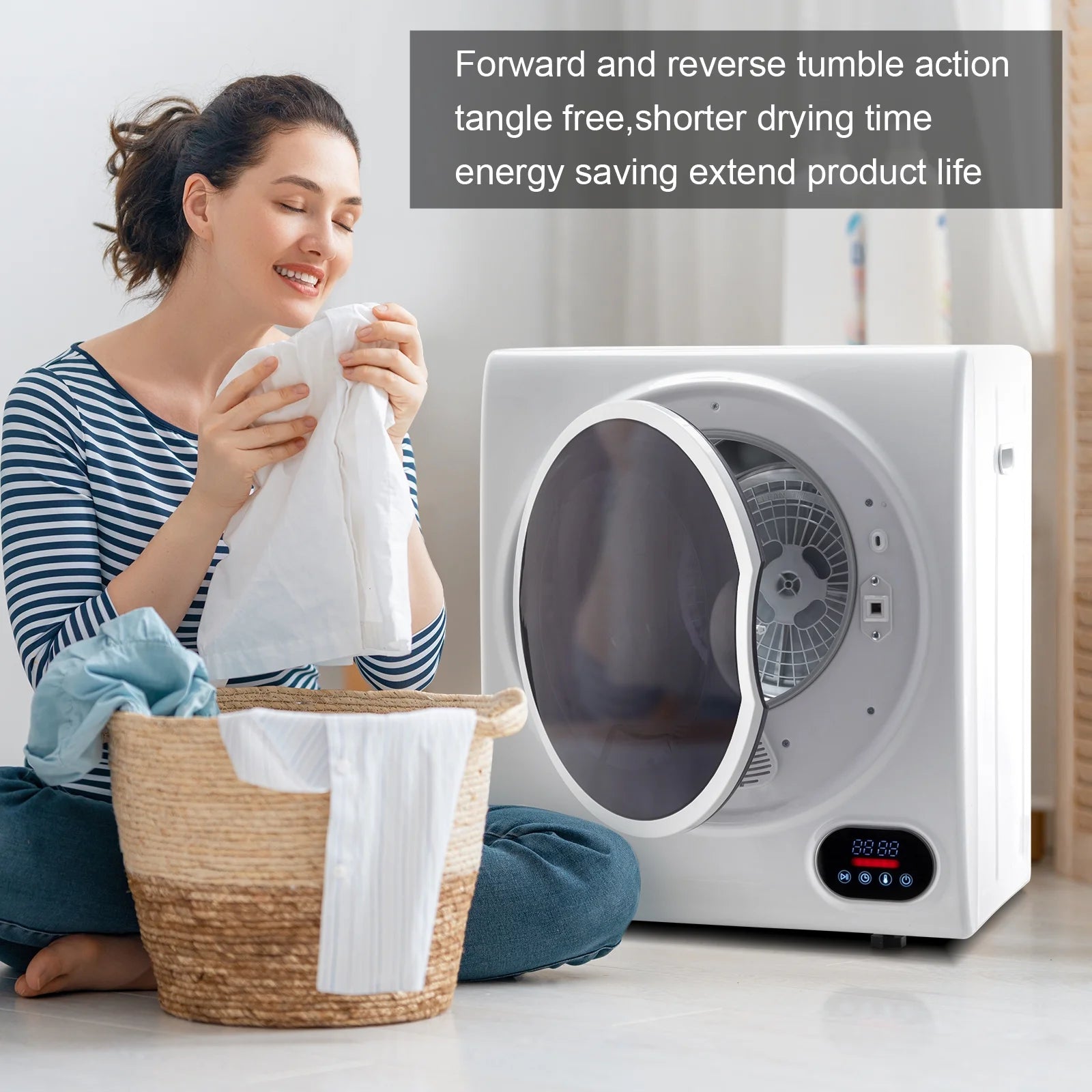 GYJ28-88-E Compact portable Household clothes Dryer 1.5CUFT Drum Dryer with LED display -White 120V 2.5KG