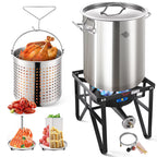 32QT Stainless Steel Seafood Boil Pot with 200,000BTU Single Burner Propane Stove, Heavy Duty Propane Burner For Outdoor Cooking Turkey Fryer, Crawfish Boil, Homebrewing