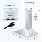 FIREGAS 30 Inch Wall Mount Range Hood, 450 CFM Ducted/Ductless Convertible Kitchen Vent Hood