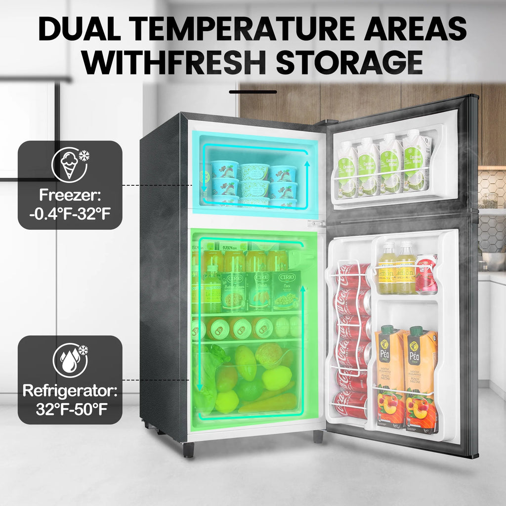 WANAI 2 Door Mini Fridge 3.5Cu.ft with Freezer,Apartment Size Refrigerator,Dark Grey,New