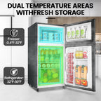 WANAI Two Door Mini Fridge with Freezer, 3.5 Cu ft Small Freezer ,Dark Grey