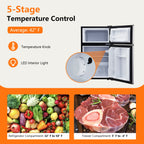 M optimized 3.2 Cu. Ft Mini Fridge with Freezer, Small Refrigerators Double Door, 5 Adjustable Thermostat Settings, Compact Internal Freezer with Crisper Drawer for Apartment Dorm