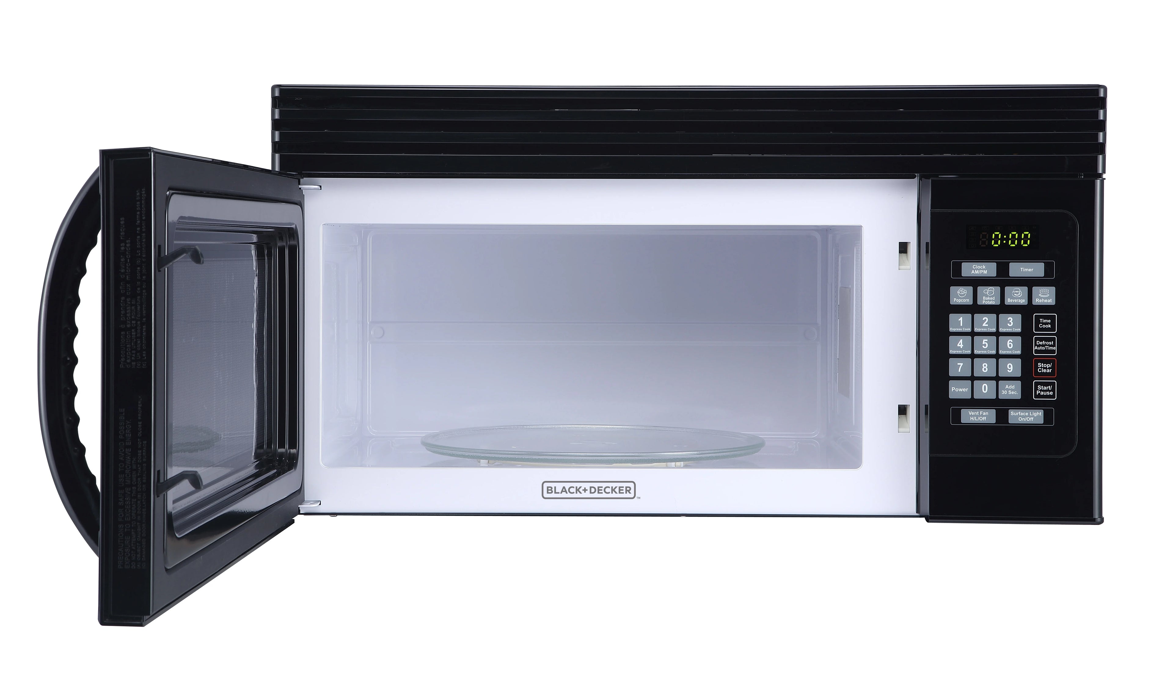 Black+Decker EM044KJNP10A 1.6-Cu. Ft. Over-the-Range Microwave with Top Mount Air Recirculation Vent, White