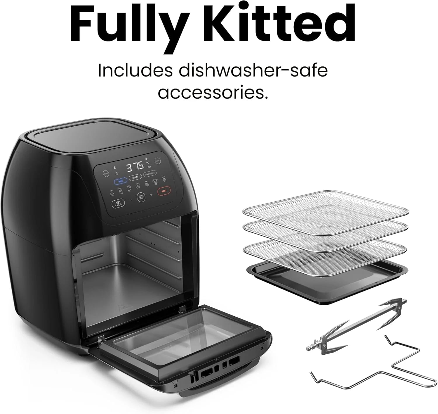 Chefman Multifunctional Digital 10 Qt. Air Fryer+ Rotisserie, Fry, Roast & Bake, 17 Presets - Black