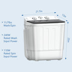 Dimedeal Portable 18lbs Twin Tub Mini Washing Machine, 11lbs Washer & 7lbs Spinner with Drying Rack & Hangers