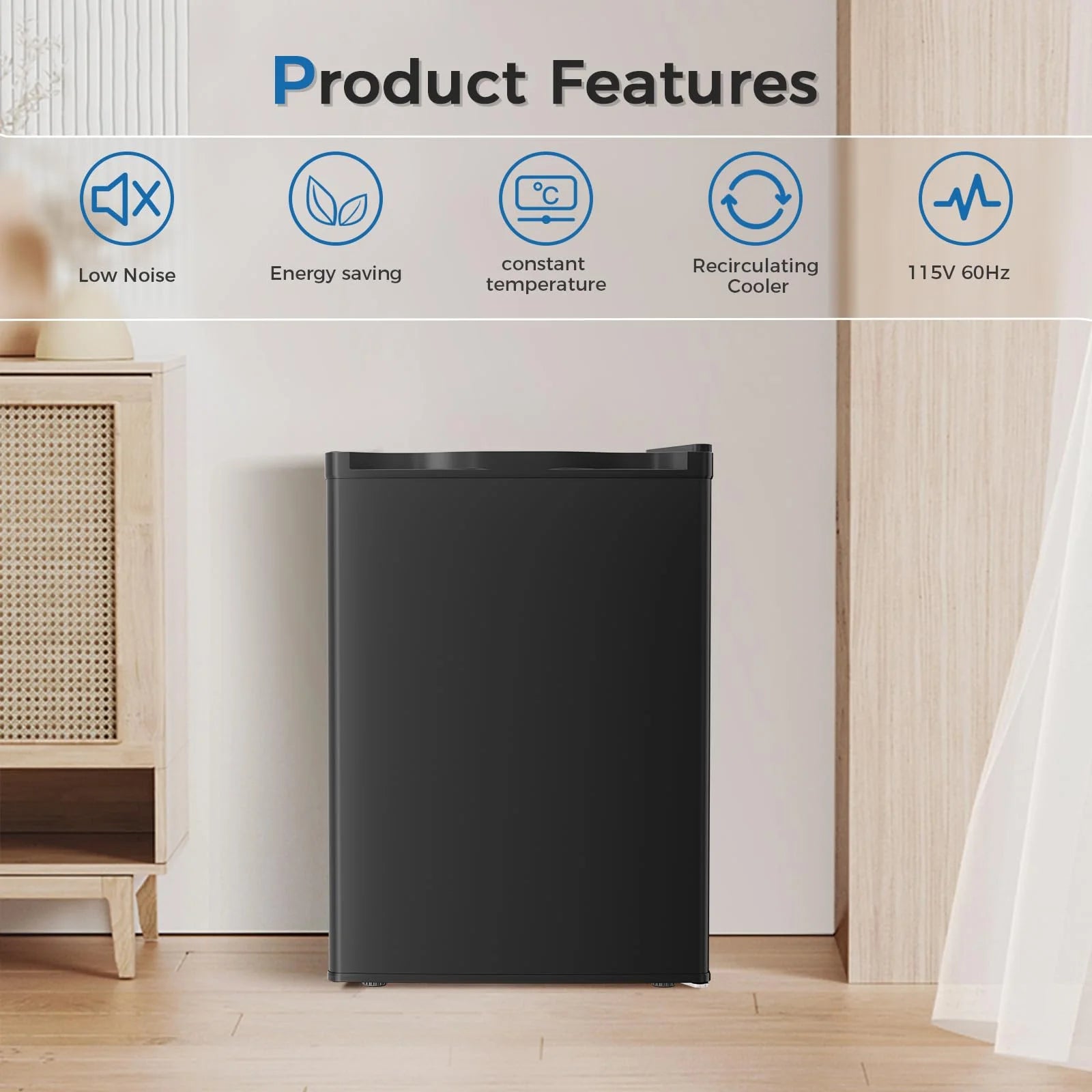 FREE VILLAGE 2.56 Cu.Ft. Mini Fridge with Freezer, Small Refrigerators with Adjustable Thermostat, Low Noise, Energy Saving, Compact Refrigerators for College Dorm, Office, Bedroom, Apartment, Black