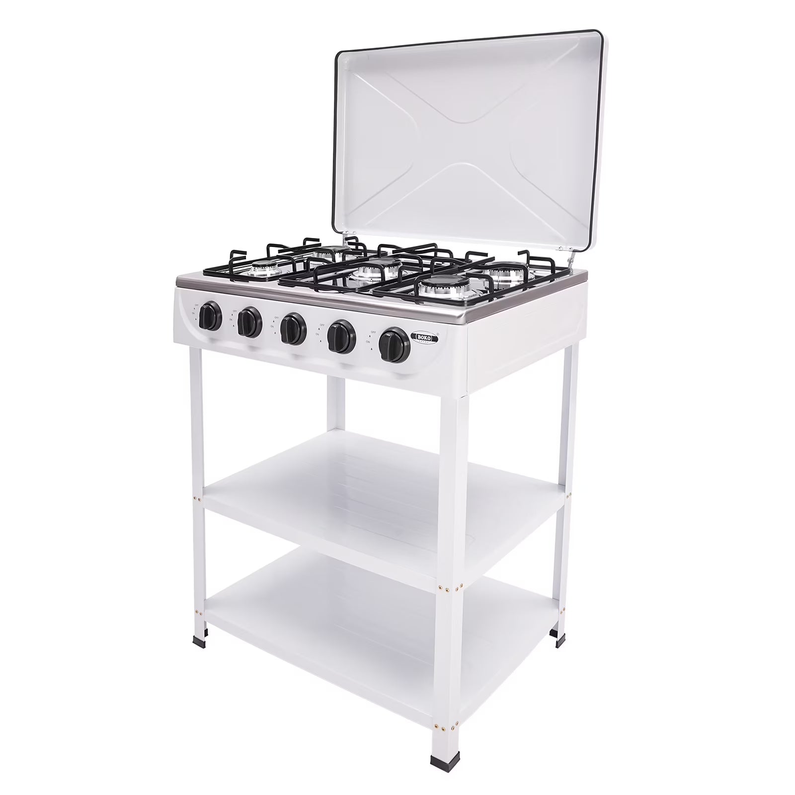 Toolven Propane Gas Stove with 5 High-Efficiency Burners, Independent Control Knobs, Durable Iron Shell, Enamel Cover, and Die-Cast Aluminum Base, Easy to Clean and Install