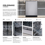 Cosmo COS-DIS6502 24 in. Top Control Built-In Tall Tub Dishwasher in Fingerprint Resistant Stainless Steel