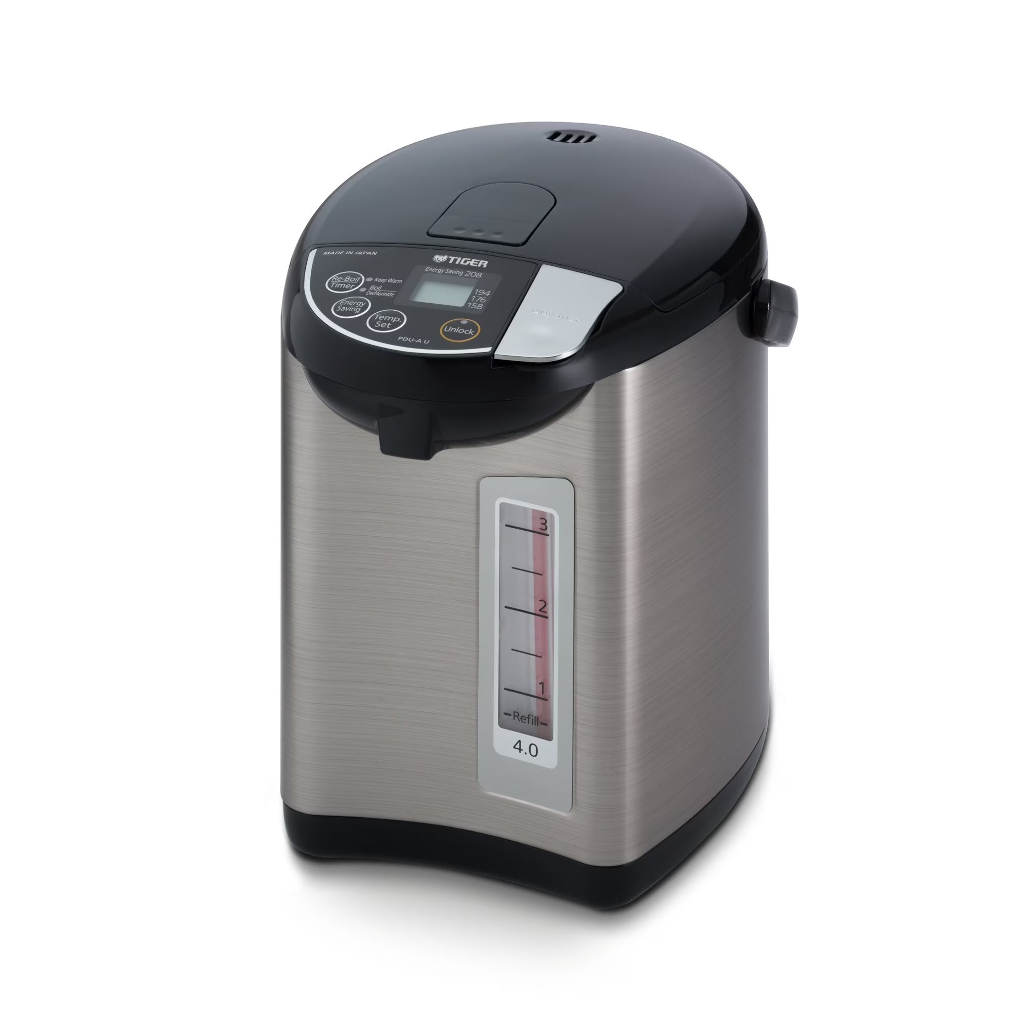 Tiger PDU-A40U-K 40L Electric Kettle with LCD Control Panel Silver Black