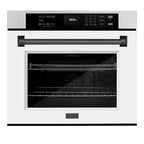 ZLINE 30 in. Autograph Edition Professional Convection Single Wall Oven with Air Fry and Self Clean in Stainless Steel with White Matte Door and Matte Black Handle (WASZ-WM-30-MB)