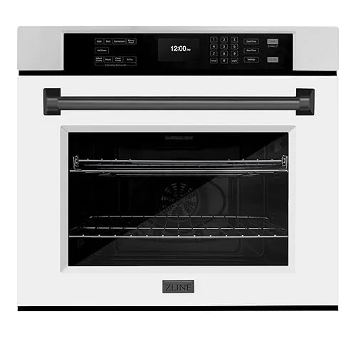 ZLINE 30 in. Autograph Edition Professional Convection Single Wall Oven with Air Fry and Self Clean in Stainless Steel with White Matte Door and Matte Black Handle (WASZ-WM-30-MB)