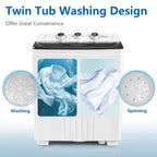 20Lb Twin Tub Washing Machine w/ Built-In Pump - Semi-Automatic 1300RPM Compact Washer for Apartment, Dorm, RV, Camping, White/Black