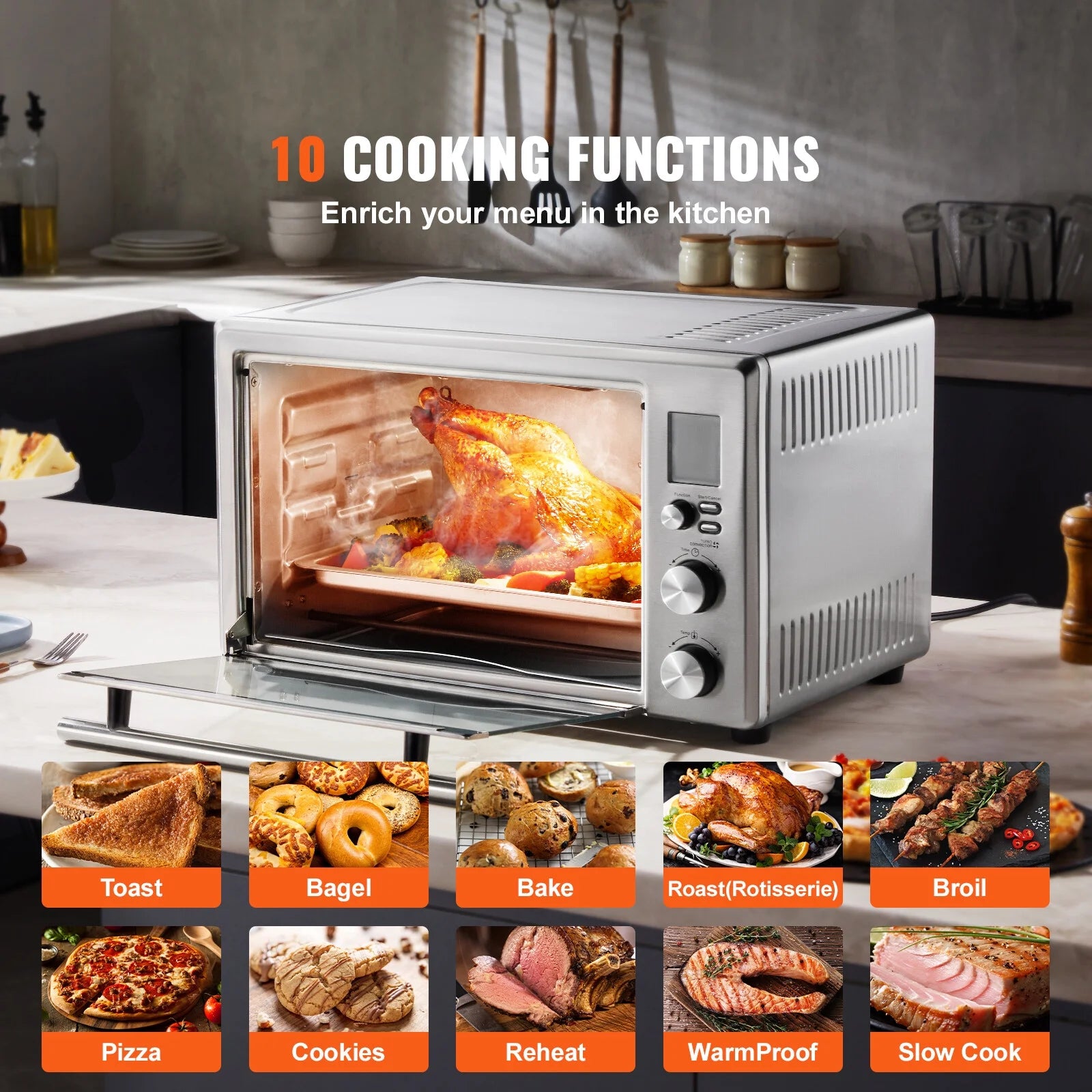 XYTREW Countertop Convection Oven 28L Toaster Baker Bread 10-IN-1 1800W for Home Use