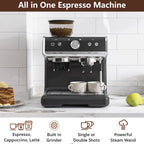 Espresso Coffee Machine with Grinder, 20 Bar Semi-Automatic Espresso Maker with Milk Frother Steamer Wand for Cappuccino, Latte, Macchiato, 2.8 L Water Tank, PID Temperature Control