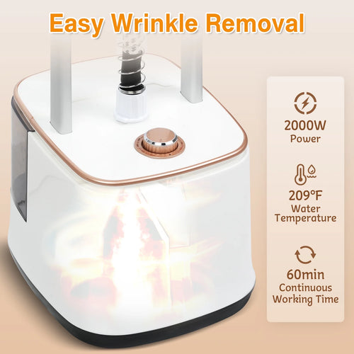 Advwin 2000W Garment Steamer for Clothes Standing, 10 Steam Levels, 2.7L Water Tank, Commercial and Household Use (Gold)