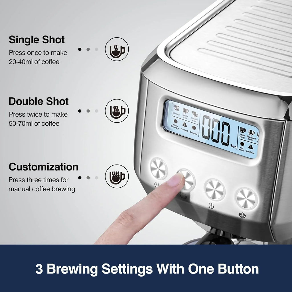 Sunmaki 20 Bar Espresso Machine, Compact Cappuccino Machines for Home Gifts, Stainless Steel