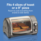 Hamilton Beach 4 Slice Countertop Toaster Oven with Easy Reach Roll-Top Door, Bake, Broil & Toast Functions, Silver