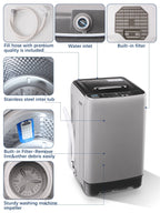 Krib B Full Automatic Washing Machine with Drain Pipe, 17.7 lbs Portable Washers with 10 Programs & 8 Water Levels, Suitable for Apartment, Dorm, Grey